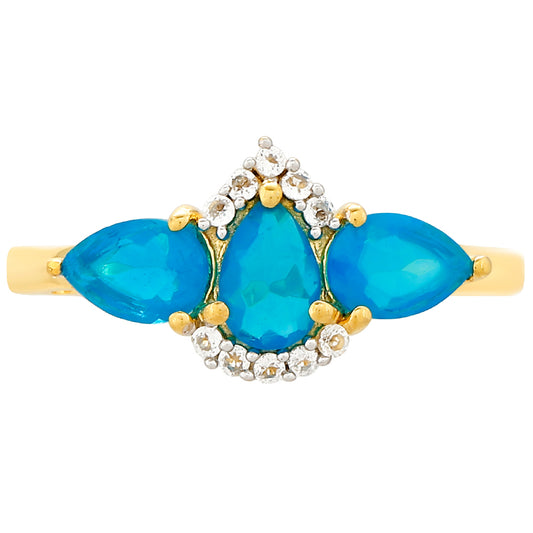 Goldplattierter Silberring mit äthiopischem Paraiba-Blauopal und weißem Topas