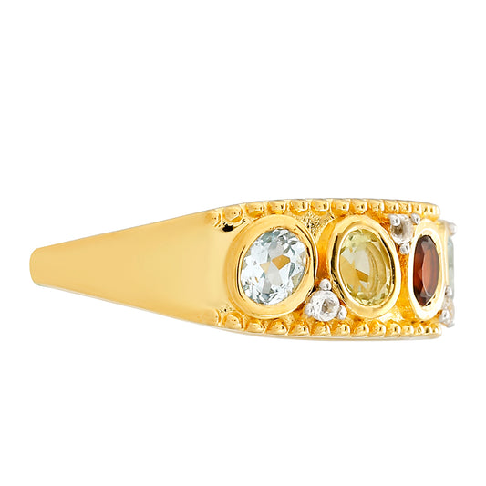 Goldplattierter Silberring mit Granat und Citrin aus Madeira
