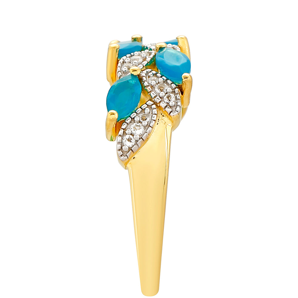 Goldplattierter Silberring mit äthiopischem Paraiba-Blauopal und weißem Topas 3 
