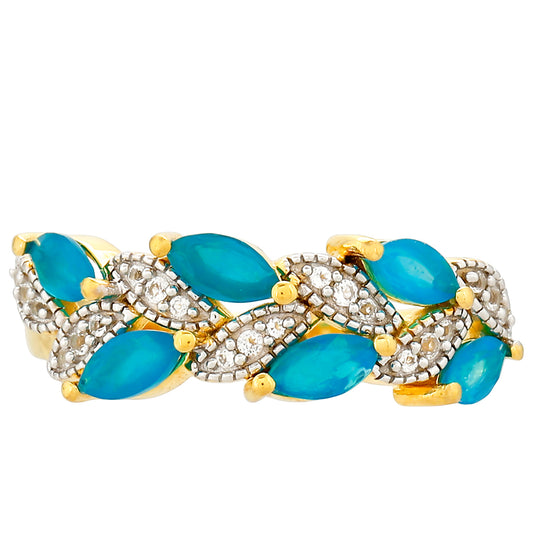 Goldplattierter Silberring mit äthiopischem Paraiba-Blauopal und weißem Topas