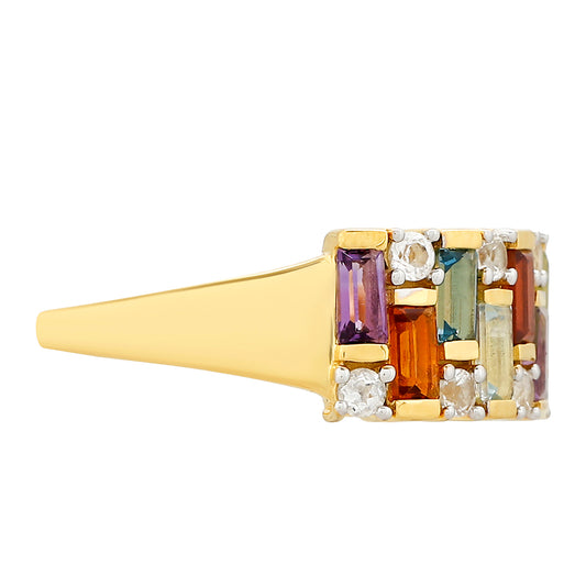 Goldplattierter Silberring mit Amethyst und Zitrin