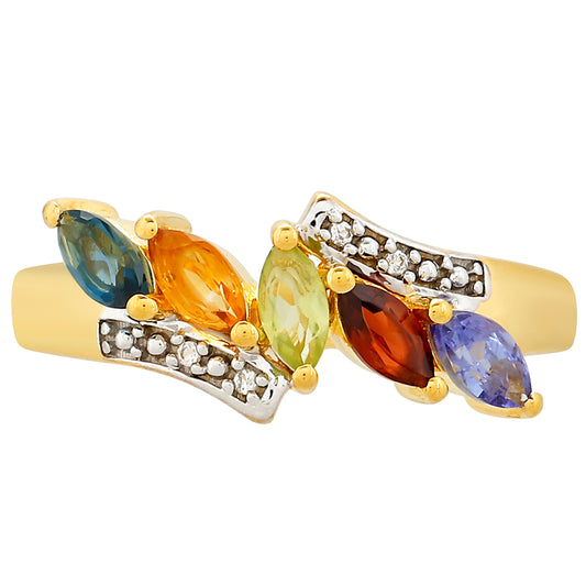 Goldplattierter Silberring mit Tansanit und Zitrin