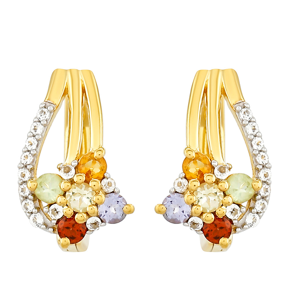 Goldplattierte Silberohrringe mit Tansanit und Zitrin