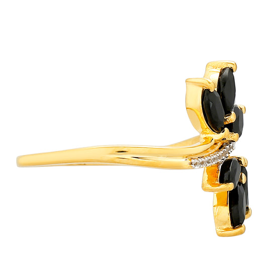 Goldplattierter Silberring mit schwarzem Turmalin und weißem Topas