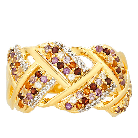 Goldplattierter Silberring mit Amethyst und Citrin aus Madeira
