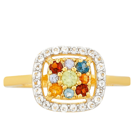 Goldplattierter Silberring mit Tansanit und Citrin aus Madeira