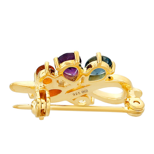 Goldplattierte Silberbrosche mit Amethyst und Citrin aus Madeira