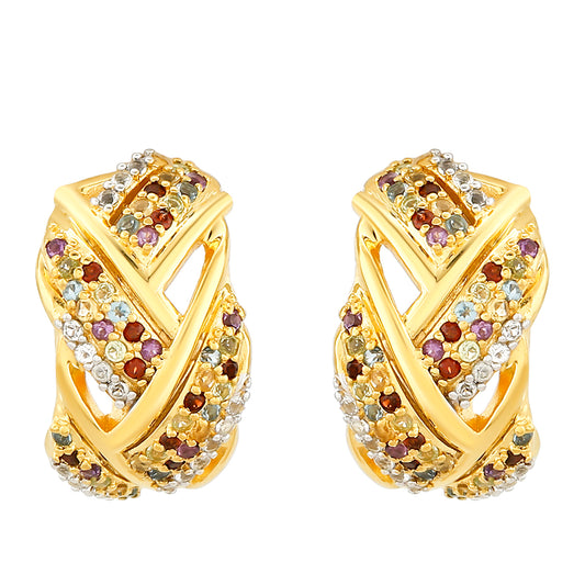 Goldplattierte Silberohrringe mit Amethyst und Zitrin