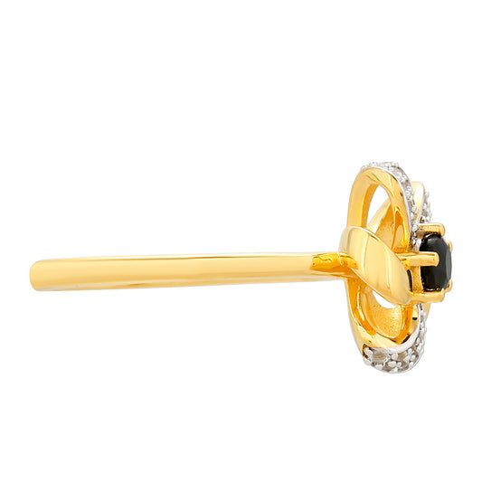 Goldplattierter Silberring mit schwarzem Turmalin und weißem Topas