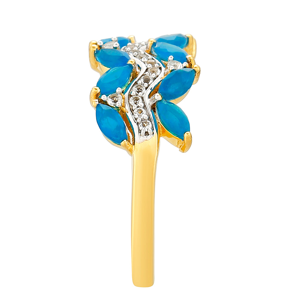 Goldplattierter Silberring mit äthiopischem Paraiba-Blauopal und weißem Topas 2 