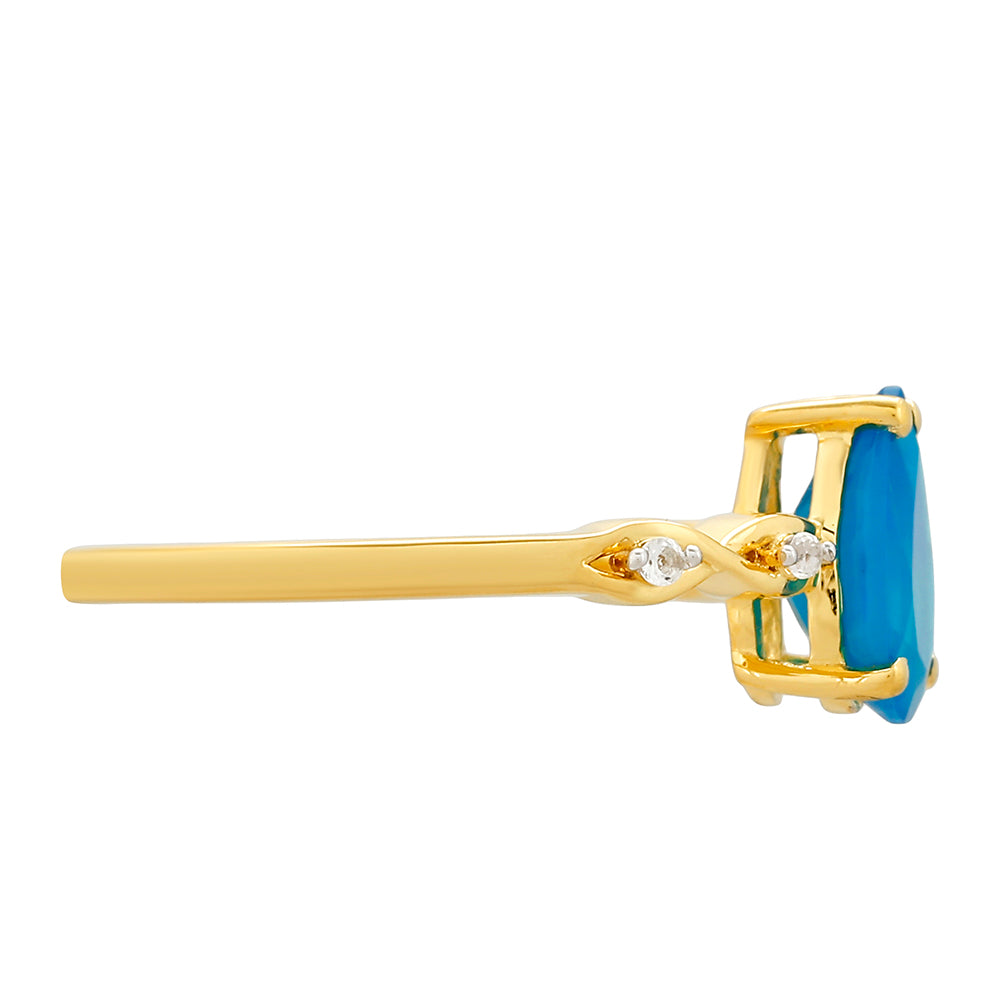 Goldplattierter Silberring mit äthiopischem Paraiba-Blauopal und weißem Topas 2 