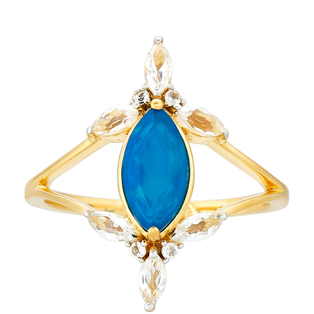 Goldplattierter Silberring mit äthiopischem Paraiba-Blauopal und weißem Topas 1 