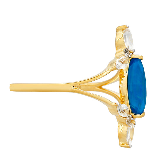 Goldplattierter Silberring mit äthiopischem Paraiba-Blauopal und weißem Topas