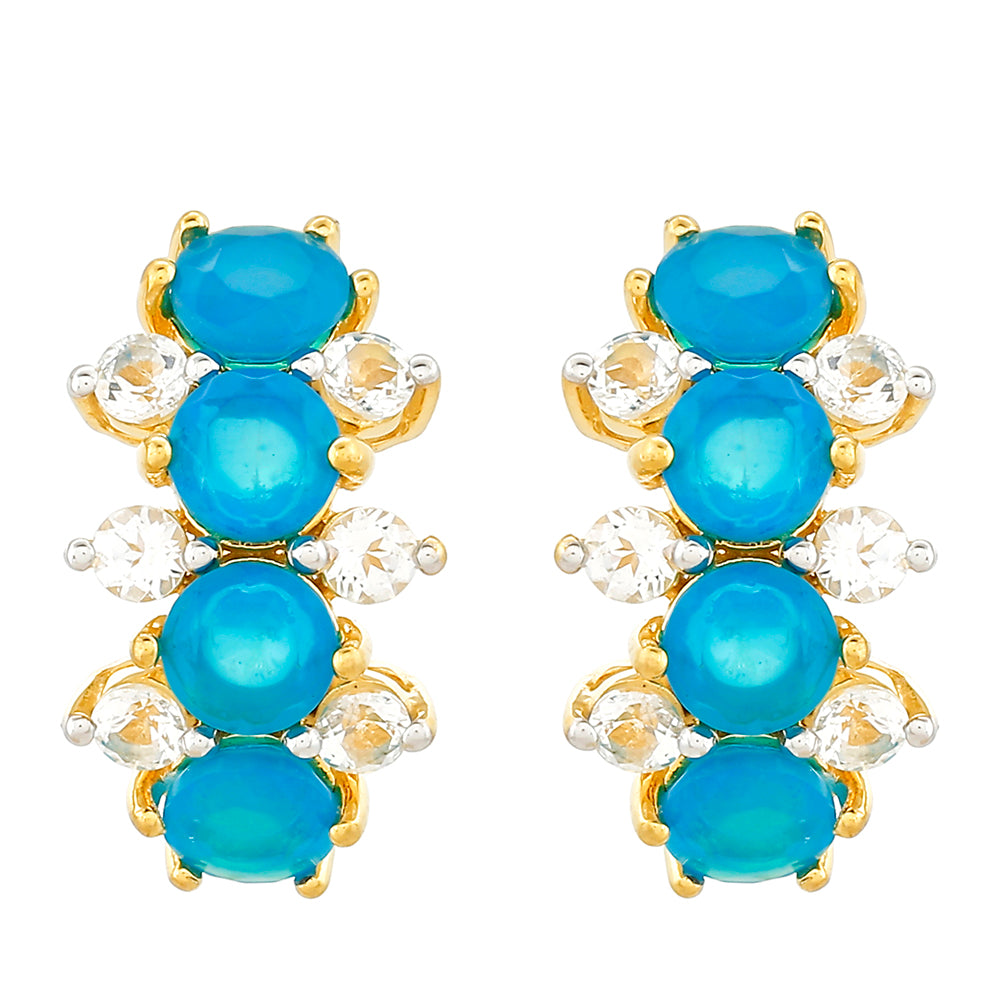 Goldplattierte Silberohrringe mit äthiopischem Paraiba-Blauopal und weißem Topas