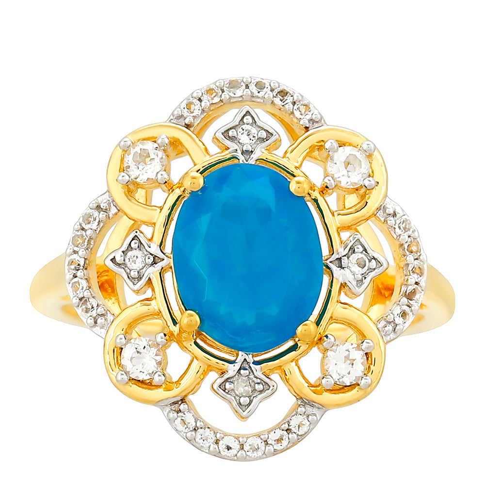 Goldplattierter Silberring mit äthiopischem Paraiba-Blauopal und weißem Topas