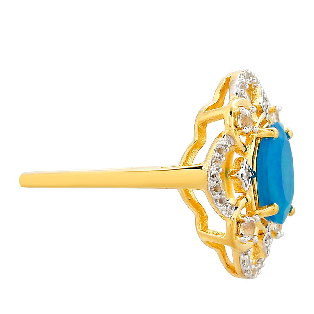 Goldplattierter Silberring mit äthiopischem Paraiba-Blauopal und weißem Topas 2 