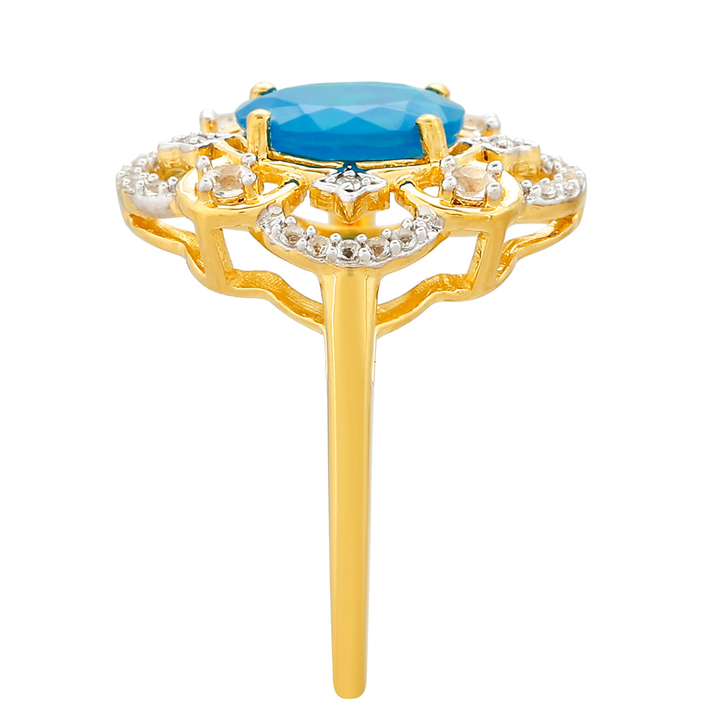 Goldplattierter Silberring mit äthiopischem Paraiba-Blauopal und weißem Topas
