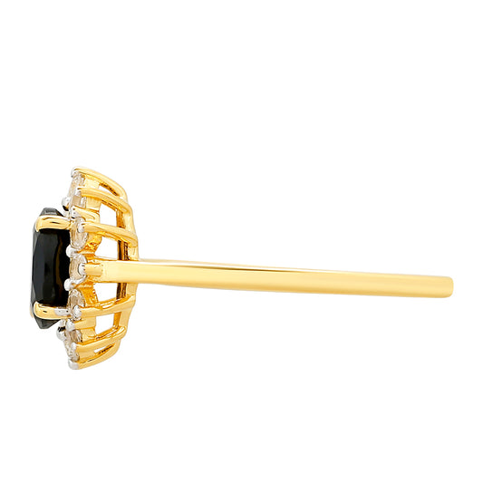 Goldplattierter Silberring mit schwarzem Turmalin und weißem Topas