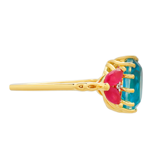 Goldplattierter Silberring mit Paraiba Quarz und rotem Quarz