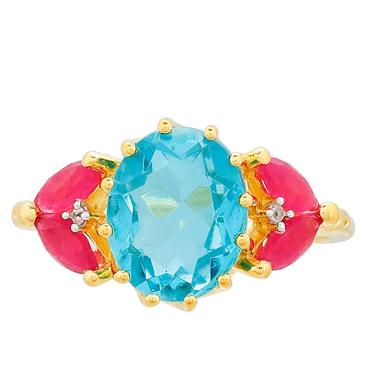 Goldplattierter Silberring mit Paraiba Quarz und rotem Quarz