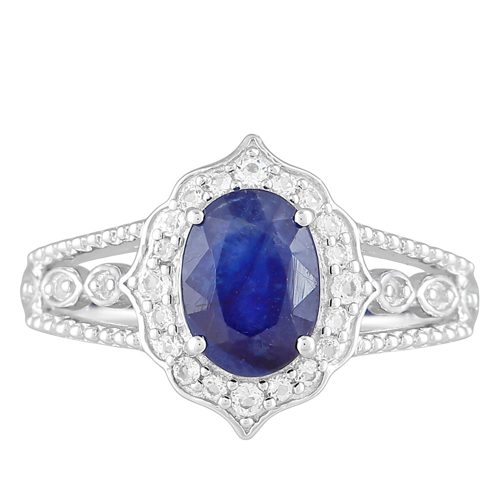 Silberring mit Thai Saphir und weißem Topas