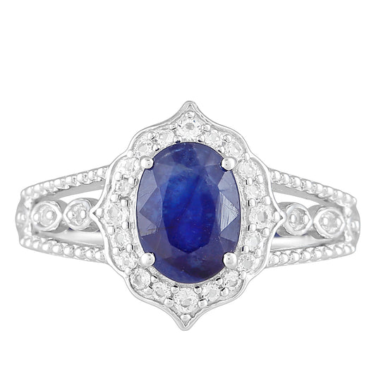 Silberring mit Thai Saphir und weißem Topas