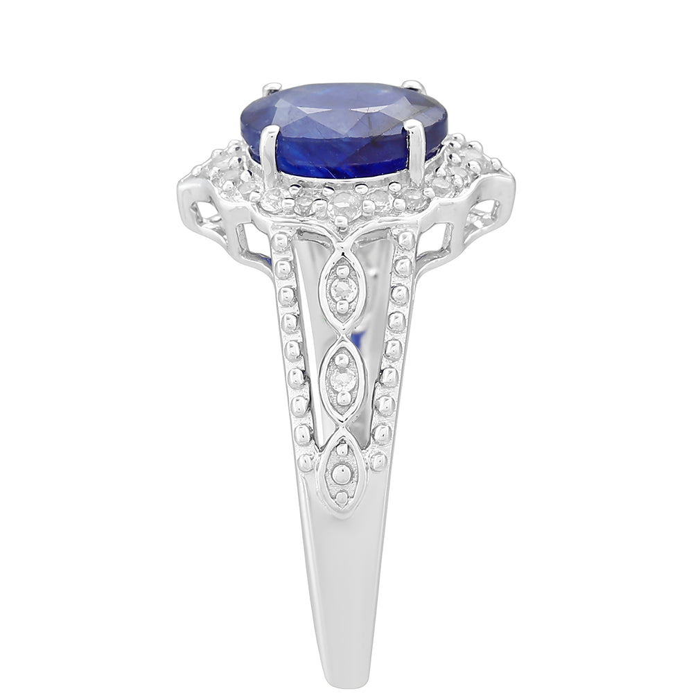 Silberring mit Thai Saphir und weißem Topas 3 