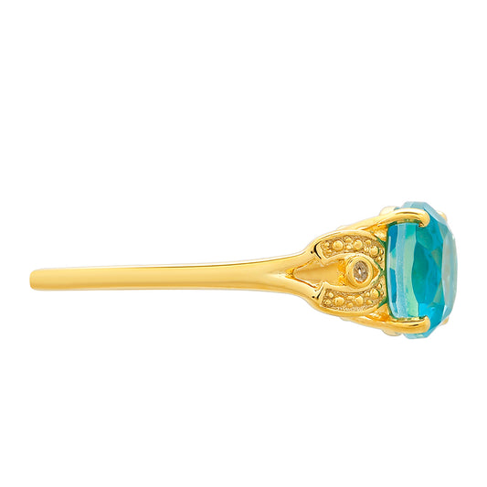 Goldplattierter Silberring mit Paraiba Quarz und weißem Topas