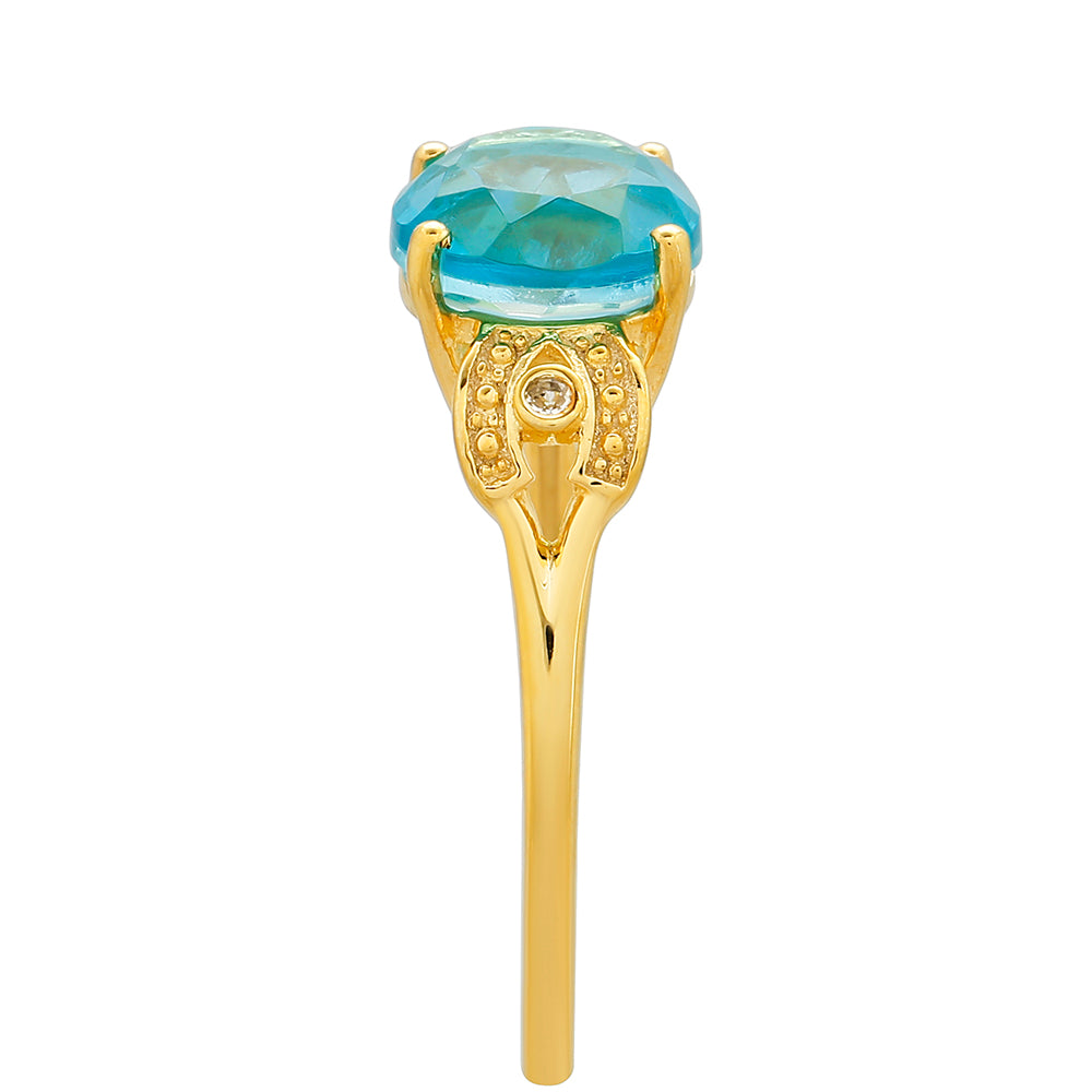 Goldplattierter Silberring mit Paraiba Quarz und weißem Topas 3 