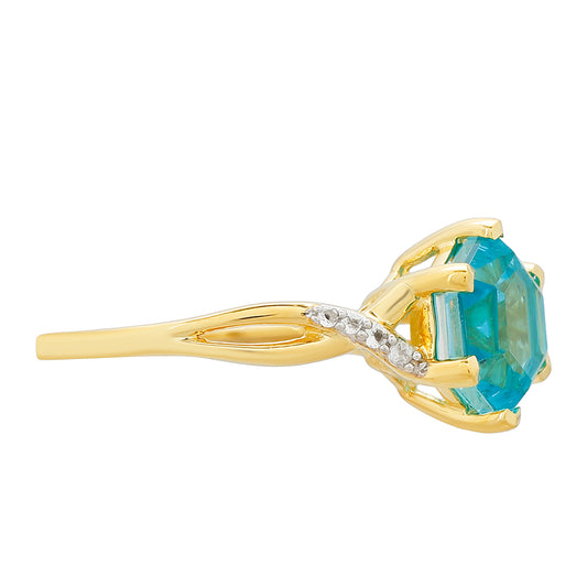 Goldplattierter Silberring mit Paraiba Quarz und weißem Topas