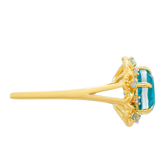 Goldplattierter Silberring mit Paraiba Quarz und blauem Liberty Topas