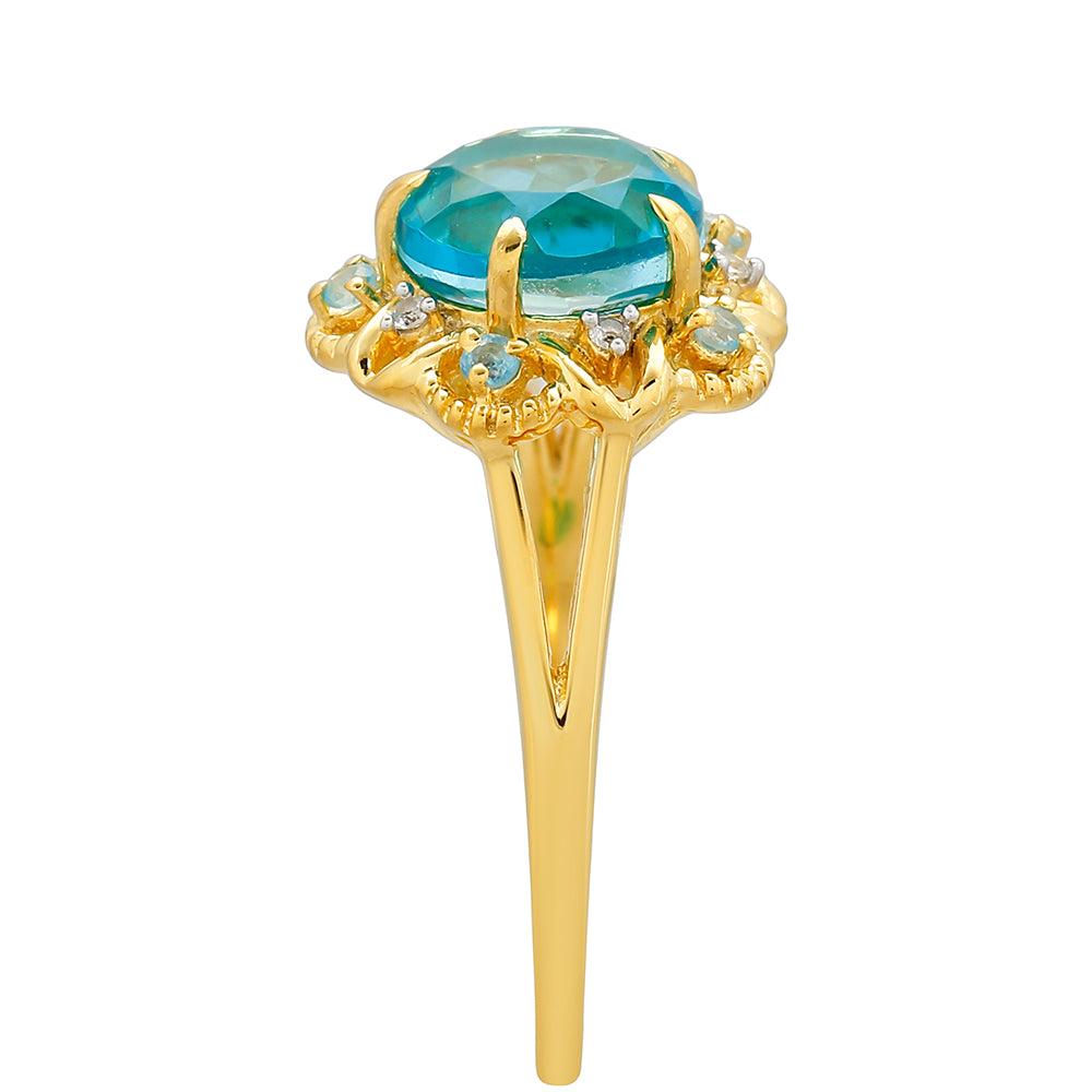 Goldplattierter Silberring mit Paraiba Quarz und blauem Liberty Topas