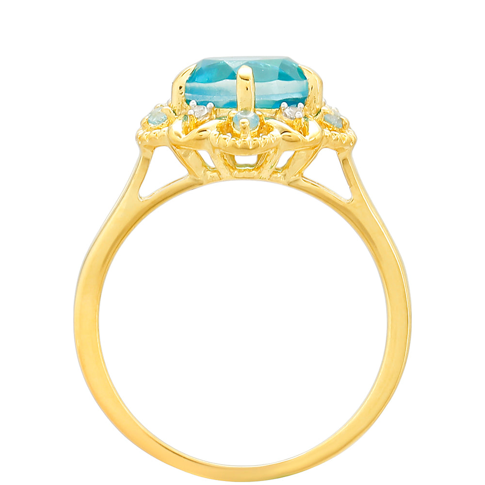 Goldplattierter Silberring mit Paraiba Quarz und blauem Liberty Topas