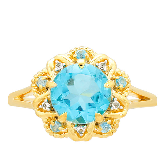 Goldplattierter Silberring mit Paraiba Quarz und blauem Liberty Topas