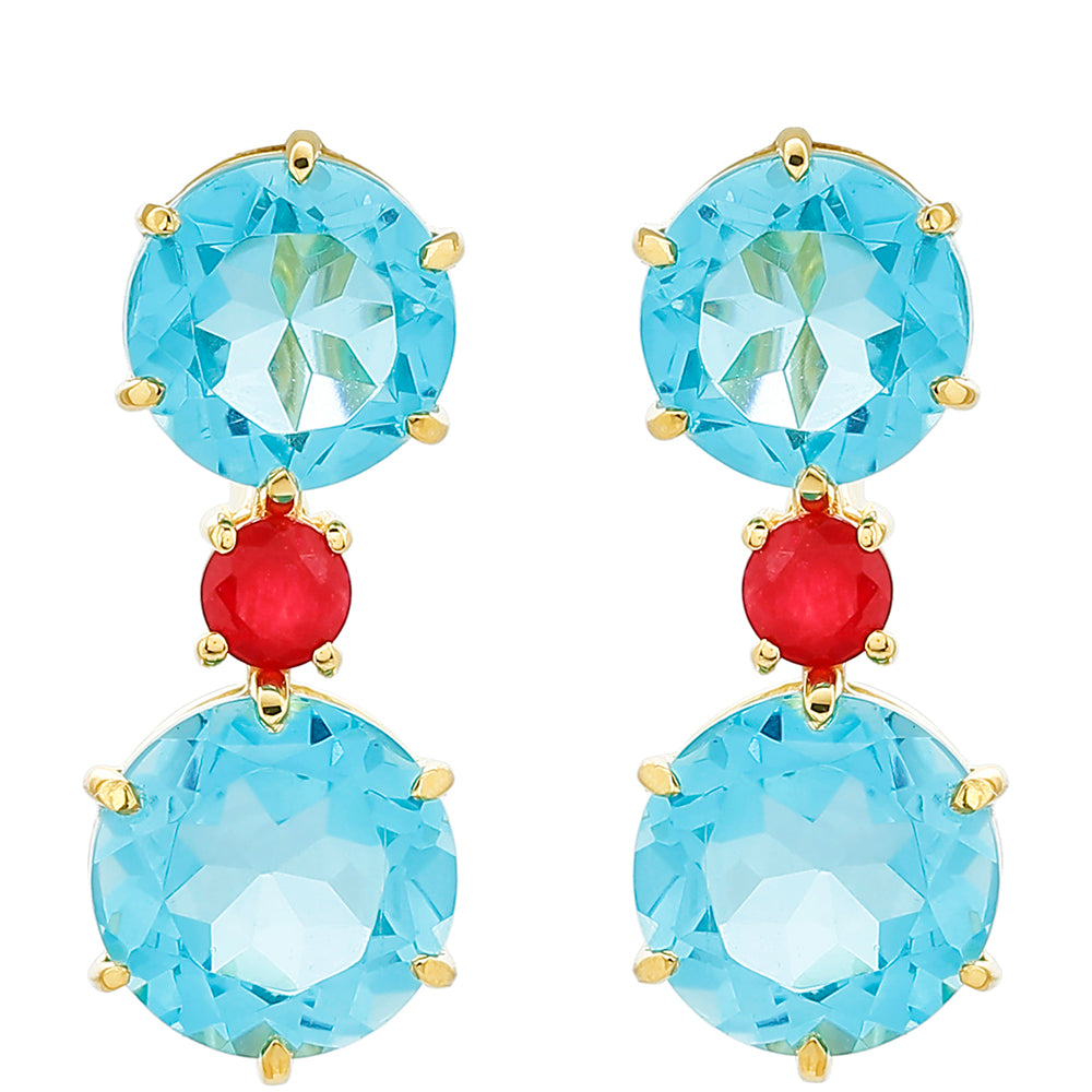Goldplattierte Silberohrringe mit Paraiba Quarz und rotem Quarz 1 