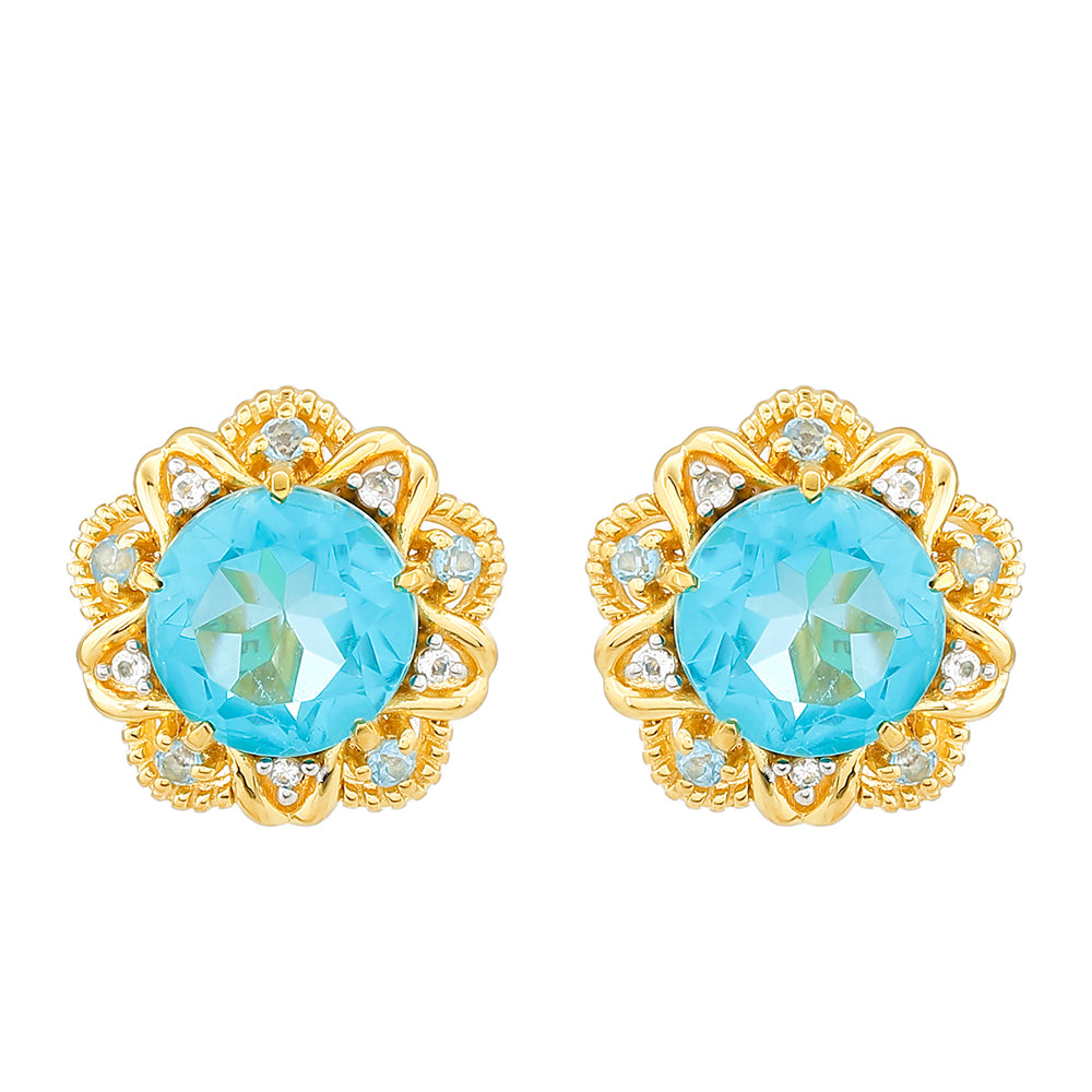 Goldplattierte Silberohrringe mit Paraiba Quarz und blauem Liberty Topas
