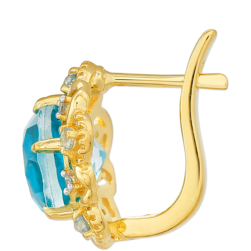 Goldplattierte Silberohrringe mit Paraiba Quarz und blauem Liberty Topas 2 