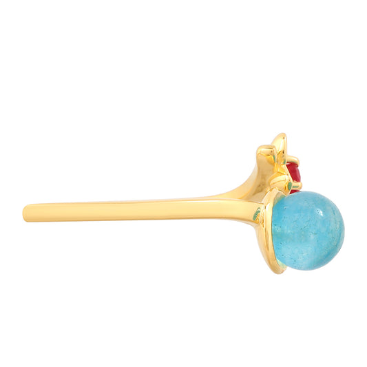 Goldplattierter Silberring mit Paraiba Quarz und rotem Quarz