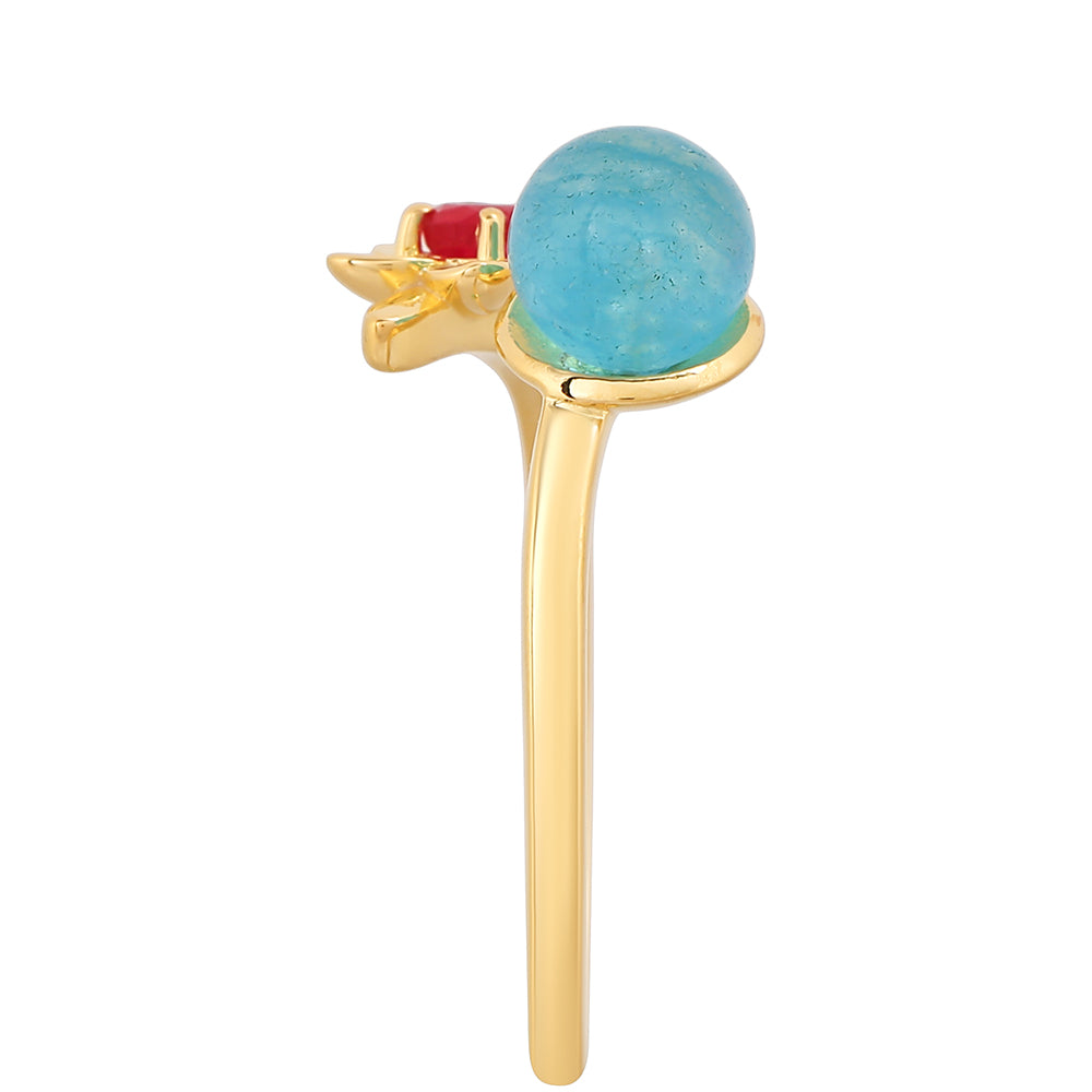 Goldplattierter Silberring mit Paraiba Quarz und rotem Quarz 3 