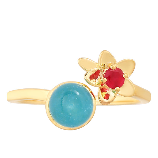 Goldplattierter Silberring mit Paraiba Quarz und rotem Quarz