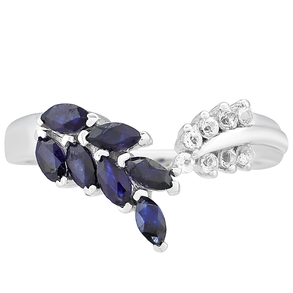 Silberring mit Thai Saphir und weißem Topas