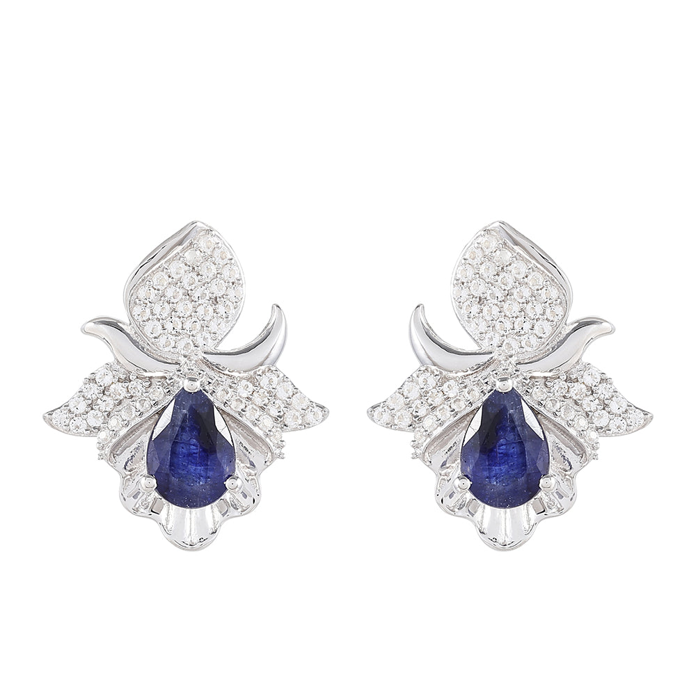 Silberohrringe mit Thai Saphir und weißem Topas 1 