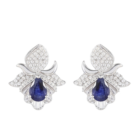 Silberohrringe mit Thai Saphir und weißem Topas