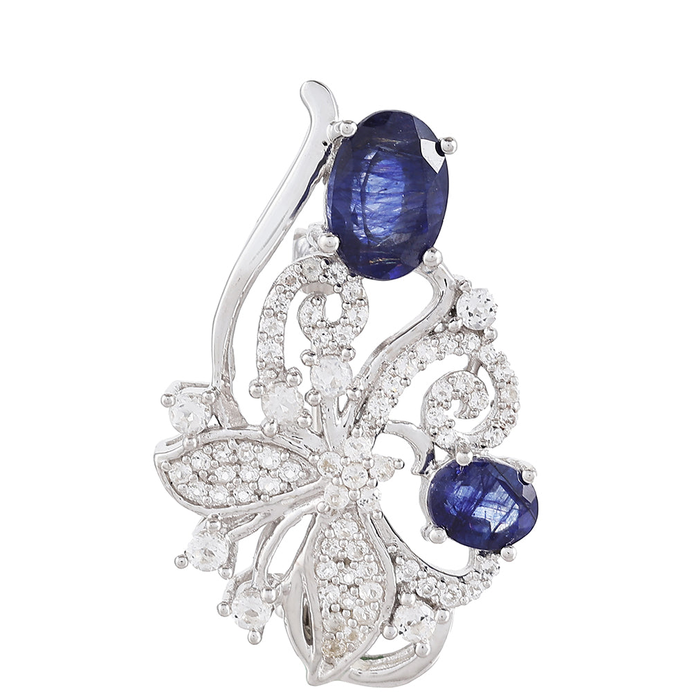 Silberbrosche mit Thai Saphir und weißem Topas 1 