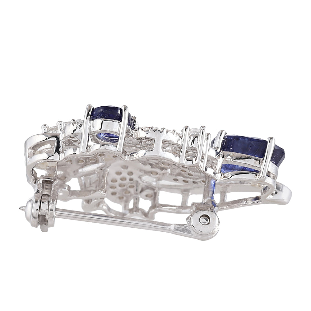 Silberbrosche mit Thai Saphir und weißem Topas 2 