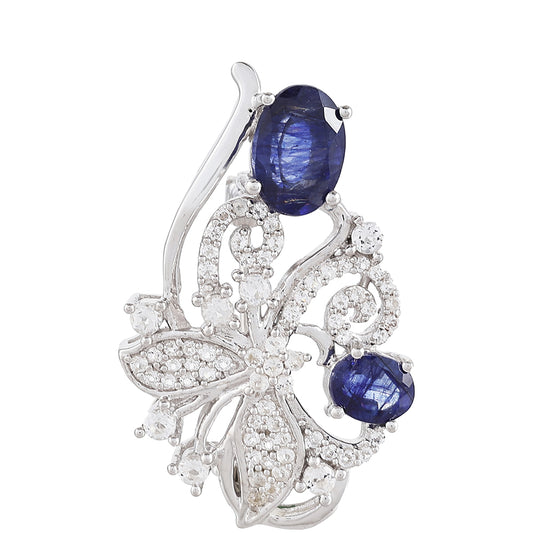 Silberbrosche mit Thai Saphir und weißem Topas