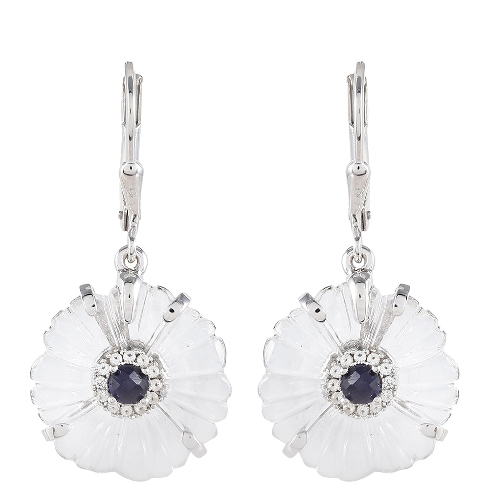 Silberohrringe mit Thai Saphir und Kristallquarz