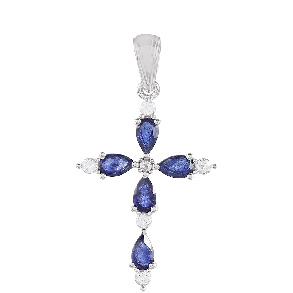 Silberanhänger mit Thai Saphir und weißem Topas