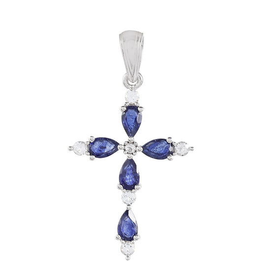Silberanhänger mit Thai Saphir und weißem Topas