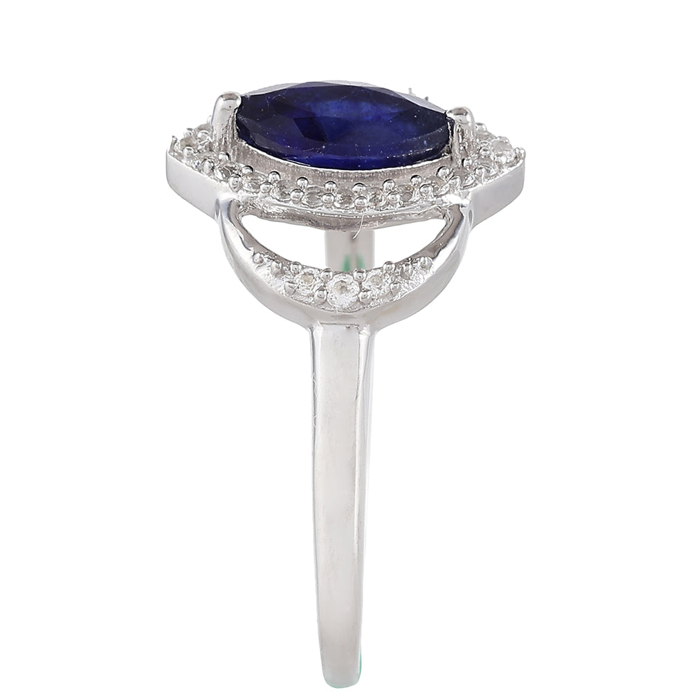 Silberring mit Thai Saphir und weißem Topas